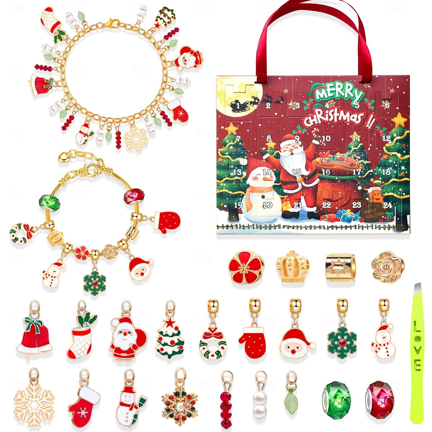 Brățări calendar de Advent de Crăciun 2025 pentru fete, kit de confecționare bijuterii DIY de 24 de zile cu 22 de mărgele cu pandantive și 2 brățări reglabile, cadou de numărătoare inversă de Crăciun 2025 - $18.49 –P7