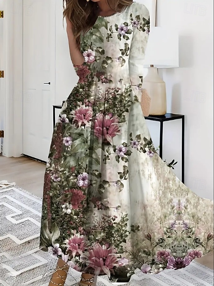 Påske Dame Maxikjole Kjole med A-linje Fit And Flare Dress Ferie Fritid Bohem Fest Daglig Ut på byen Normal Blomstret Grafisk Polkadotter Ermeløs Crew-hals Beige Sommer Vår Høst Vinter 2025 - $36.99 –P1