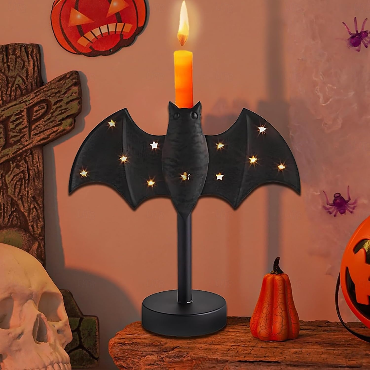 2025年 ハロウィンキャンドルホルダー、大きなトゥインクルバットキャンドルスティック、ゴシックバットキャンドルホルダー、LEDトゥインクルライト付き、パーティーテーブルやキッチン用の不気味なトゥインクルバットデザイン &マントルピース  コレクション – $23.99 –P7