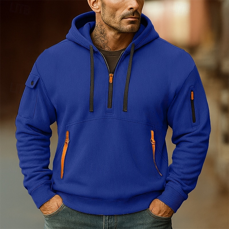 Per uomo Felpa con cappuccio Velluto a coste Felpa con cappuccio e zip corta Felpa con cappuccio in pile Felpa con cappuccio tattica Nero Bianco Rosso Blu Cachi Con Cappuccio Semplice Cerniera Sport del 2025 a $32.99 –P6