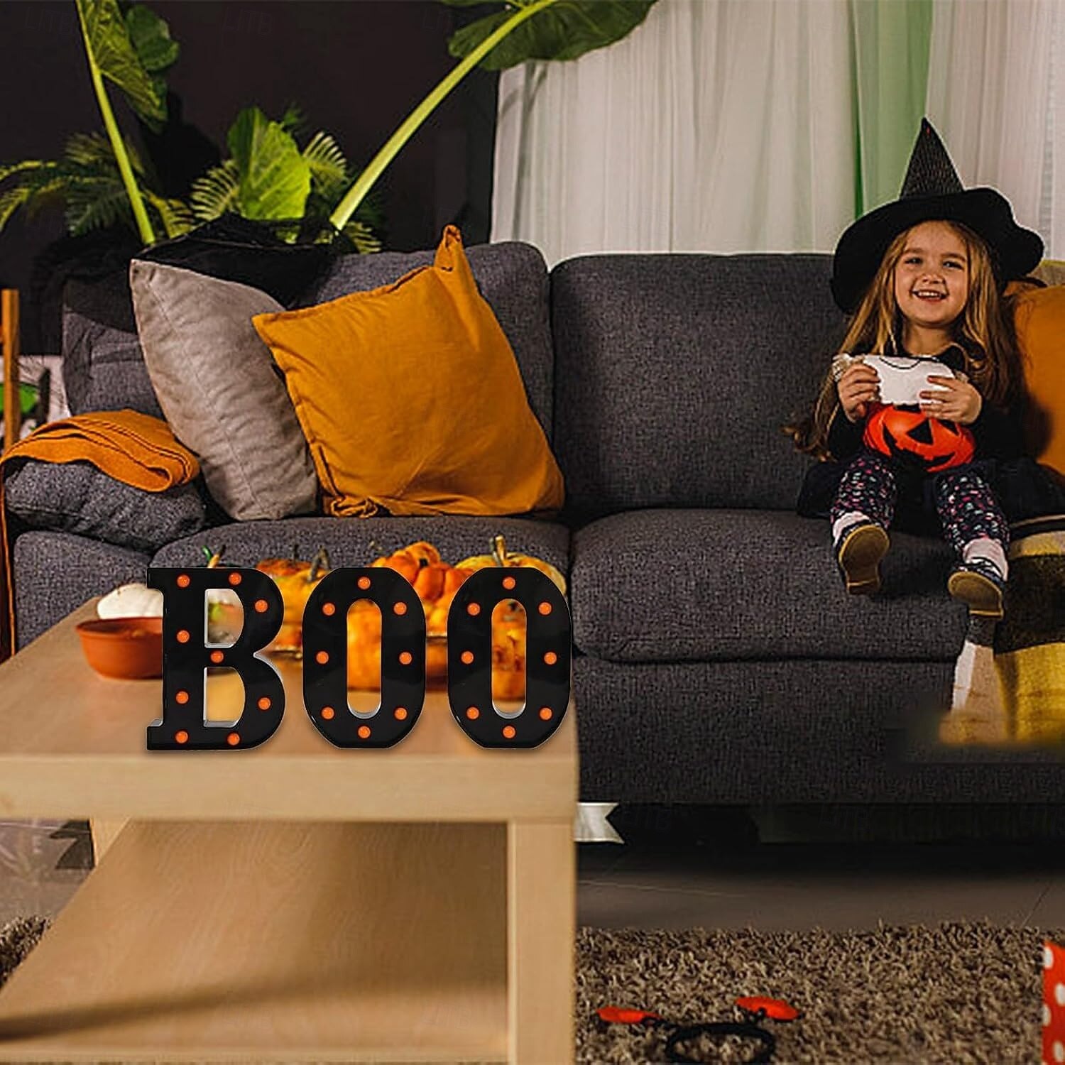 Lumini de Halloween cu litere, lumini luminoase în formă de boo, decor, lumini, ornamente pentru birou, fantomă, festival, atmosferă interioară, aspect 2025 - $21.99 –P7