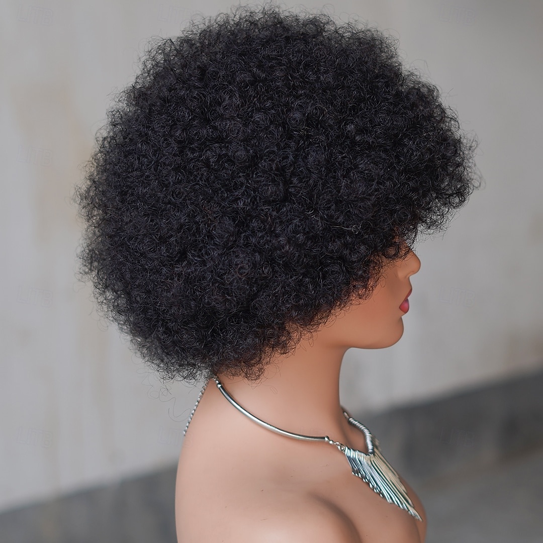 Perruque courte bouclée afro 1b# fabriquée à la machine, 10 pouces, pour femmes noires de 2025 ? $87.99 –P3