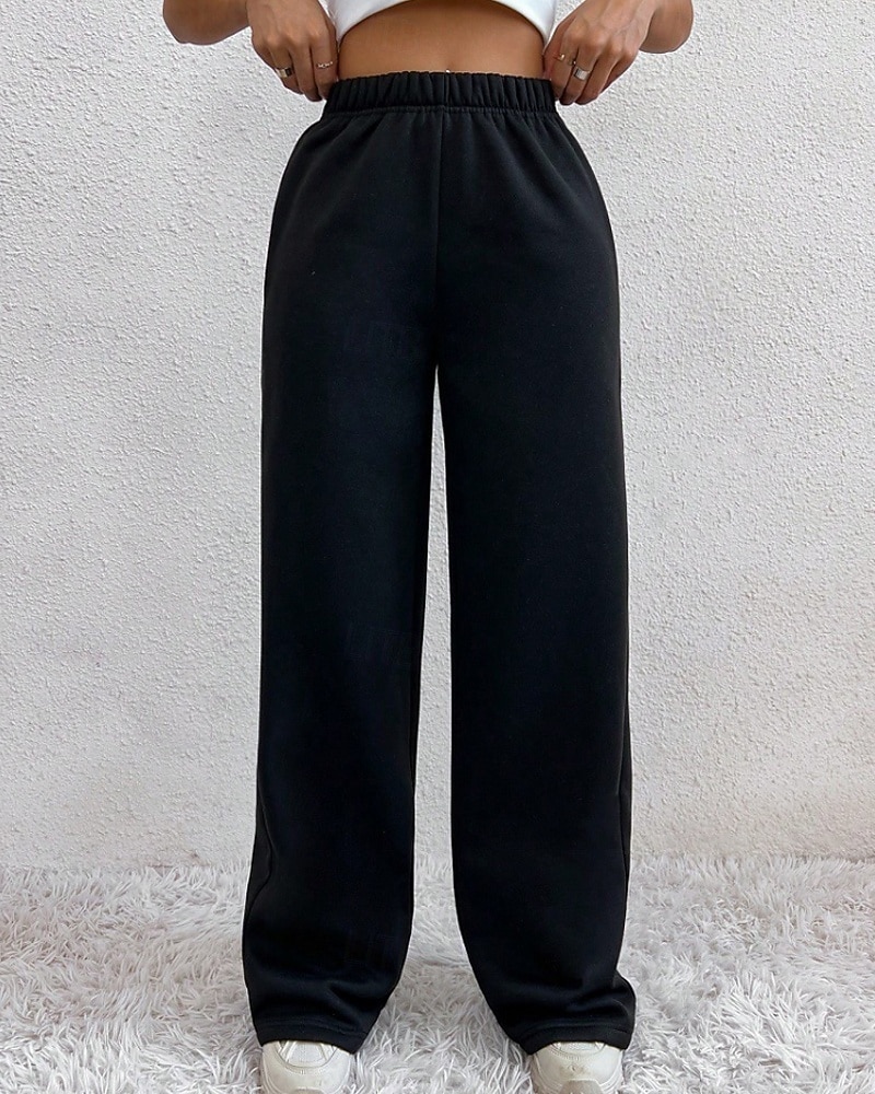 2025年 女性用 ワイドレッグ スラックス ストリートファッション カジュアル 全長 ナチュラルウエスト 平織り ポケット 弾性ウエスト 快適 バケーション 日常 お出かけ グレー ブラック 冬 レギュラー  コレクション – $20.99 –P2