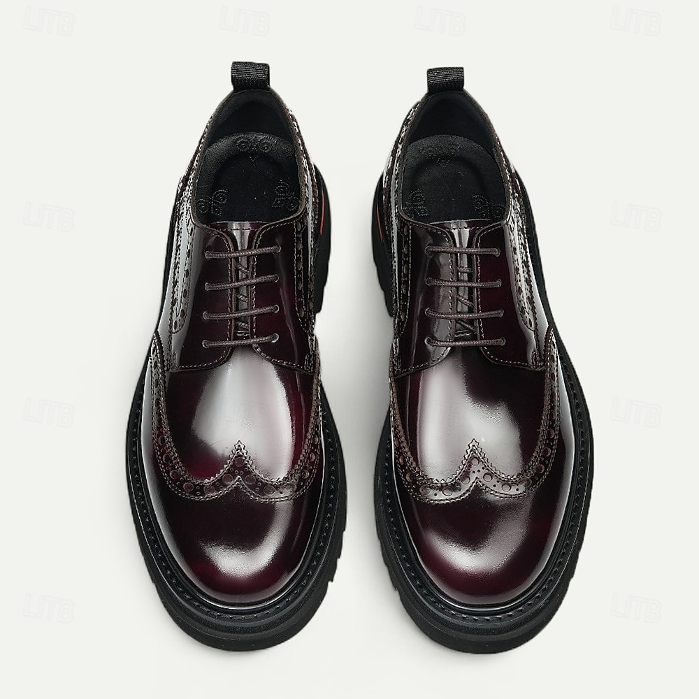 Herresko i ekte skinn med vingetupp og brogues, klassisk brunt formelt fottøy for kontor, banketter og bryllup 2026 - $119.99 –P6