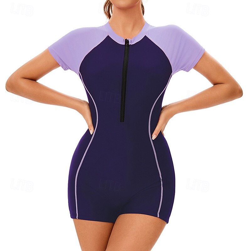 Femmes Maillot de bain Maillot Anti UV Protection Solaire UV UPF50+ Manche Courte Maillot de Bain Zip Up Natation Surf Patchwork Été Printemps de 2025 ? $23.99 –P8