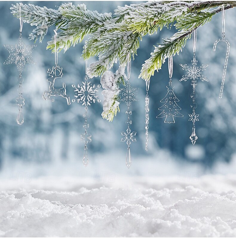 8 buc ornamente de cristal pentru brad de Crăciun - ornamente de cristal acrilice suspendate în formă de țurțuri de zăpadă de Crăciun pentru brad de Crăciun, articole de petrecere de iarnă pentru Anul 2025 - $11.49 –P2