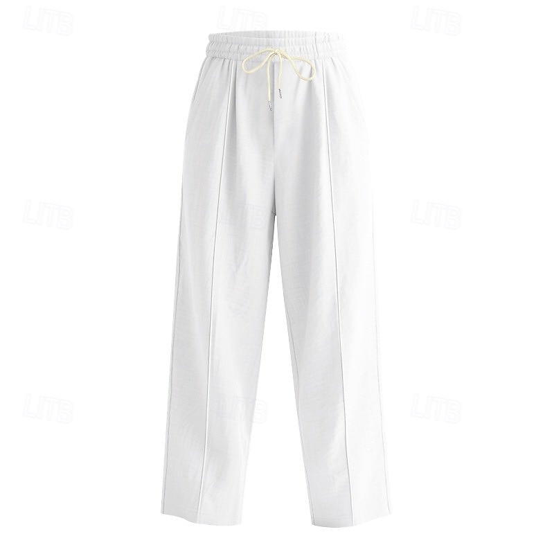 Homens Calças de linho Calças Calça verão Calças largas Calças de praia Com Cordão Bolsos Cintura elástica Tecido Conforto Respirável Comprimento total Férias Diário Feriado Férias Havaiana Preto de 2025 por $23.99 –P6