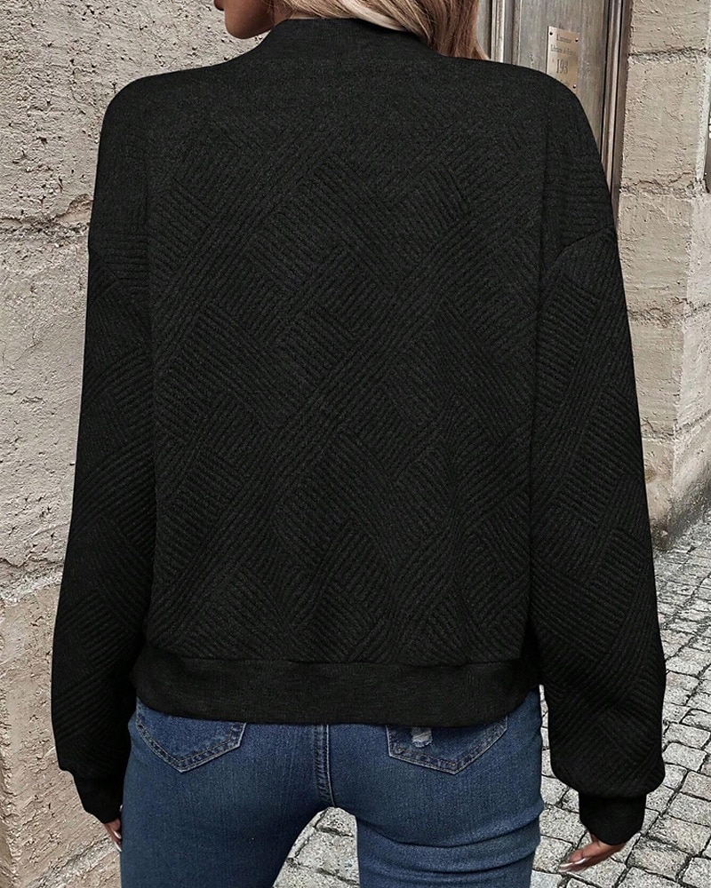 Damen Freizeitjacke Strukturierte Jacken Bequem Reißverschluss Mode Modern Lässig Einfach Ausgehen Wochenende Reisverschluss Regulär Stehkragen Normale Passform Langarm Oberbekleidung Schwarz Wei 2025 - $26.99 –P13