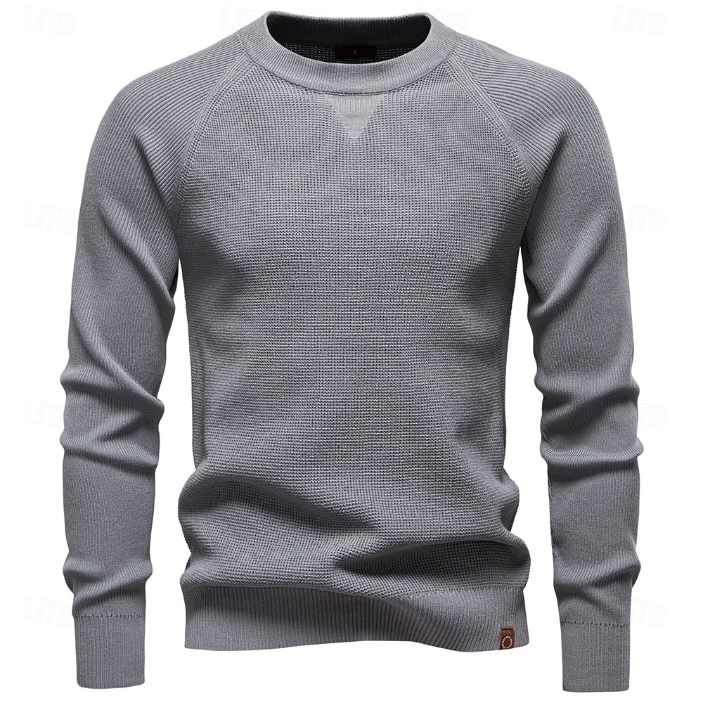 Herre Pullover genser Vaffelstruktur Strikke Crewneck عادي Crew-hals Årgang Kul Skole Feriereise Klær Raglan Ermer Vår Høst Mørk Marineblå Kakifarget S M L 2026 - $35.99 –P17