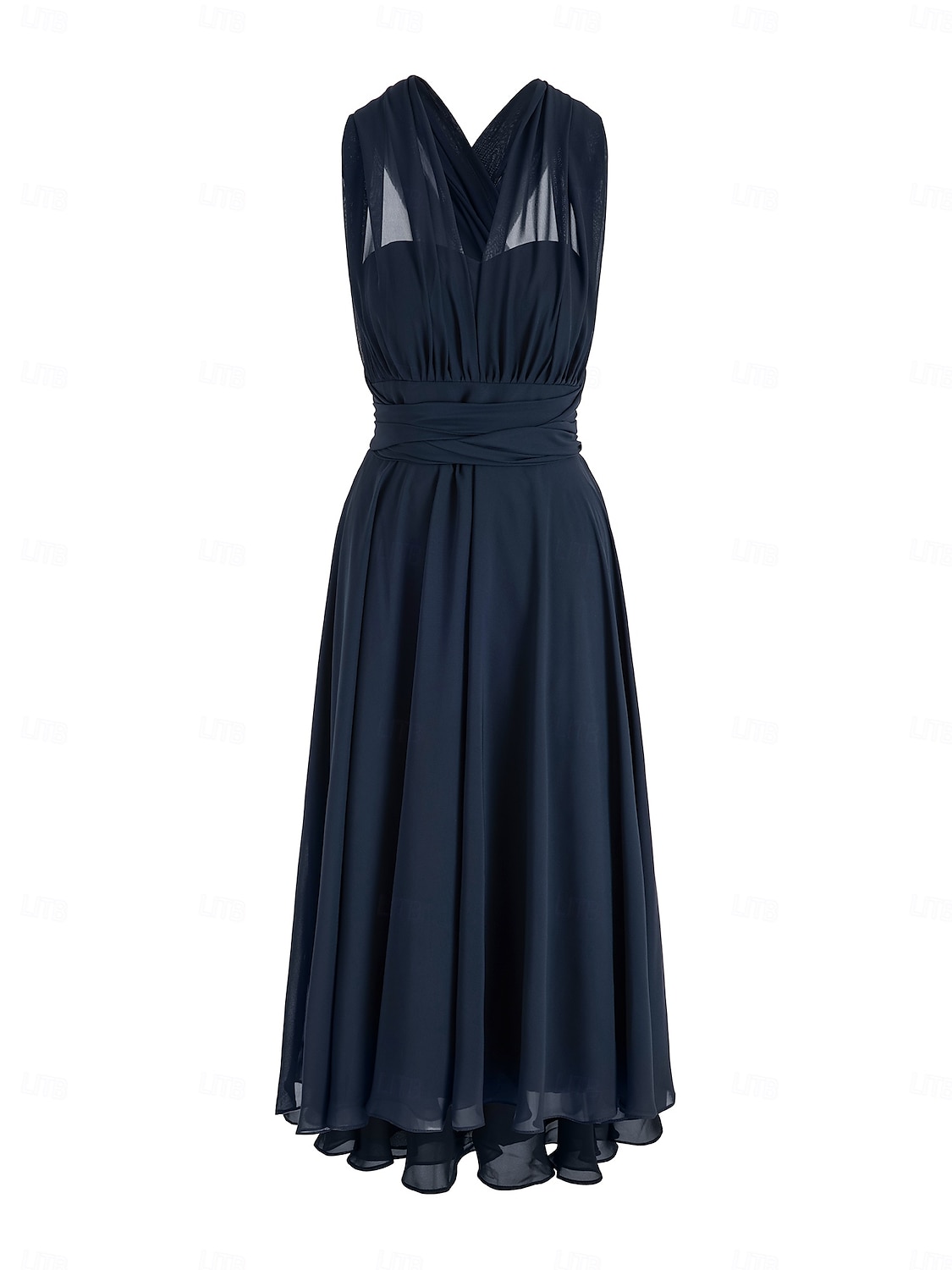 A-linjeformade Bröllops Gäst Klänningar Elegant Klänning Formal Bröllops Fest Te Längd utan Ärmar En Axlar Höst Bröllops Gäst Chiffon med Rynkning 2025 - $87.99 –P9