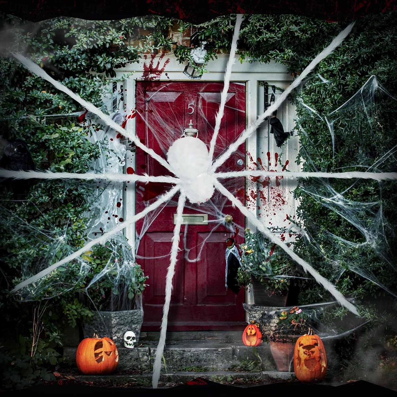 gigantisk halloween hårete edderkopp realistisk skummel hvit edderkopp rekvisitter dekorasjon for innendørs og utendørs dekorasjon 2025 - $9.49 –P1