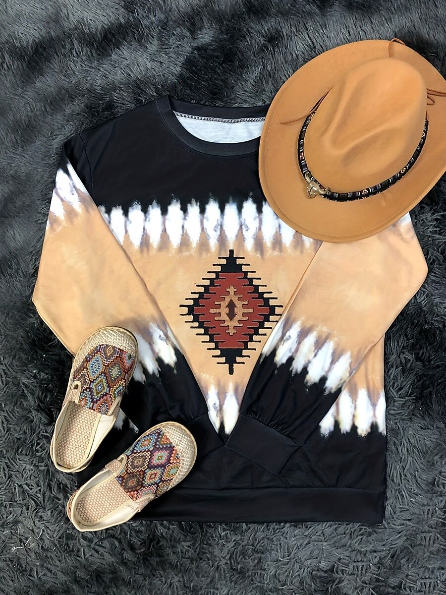 Mujer Sudadera Retazos Estampado Graphic Geométrico Tribal Cálido Activo Vintage Manga Larga Cuello Barco Tops regulares Casual Calle Uso Diario Verde Trébol Caqui Gris Primavera Otoño Invierno 2026 - $28.99 –P9