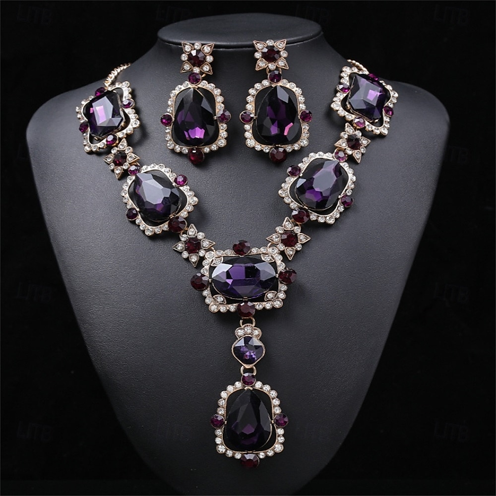 Sieradenset 2 Kromi 1 Ketting Oorbellen Dames Elegant Vintage Modieus Vintagestijl Klassiek Sieraden set Voor Bruiloft Feest Bruiloft gast 2025 - $29.99 –P6