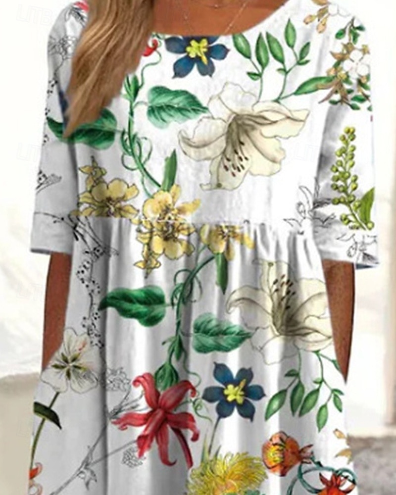 Femmes Robe Midi Robe Décontractée Robe d'été Mode Moderne Quotidien Plage Week-end Coupe régulière Fleur Manche Courte Col ras du cou Bleu Blanche Été Printemps de 2026 ? $22.99 –P3