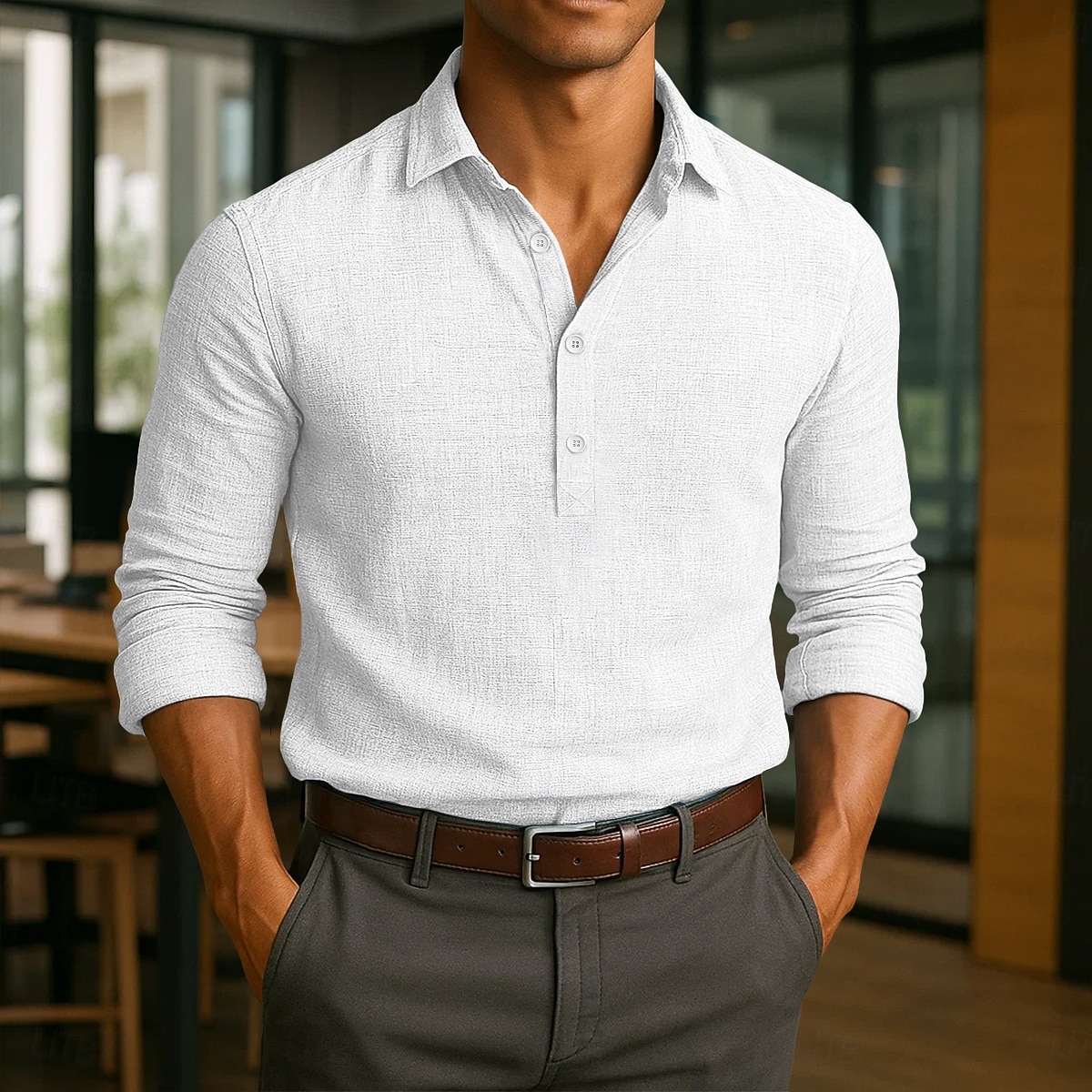 Men's Shirt Linen Shirt Summer Shirt Beach Wear Plain Casual Daily Blue Black White Khaki Long Sleeve Lapel Spring & Summer Summer Clothing Apparel Plain 2026 - $26.99 –P12