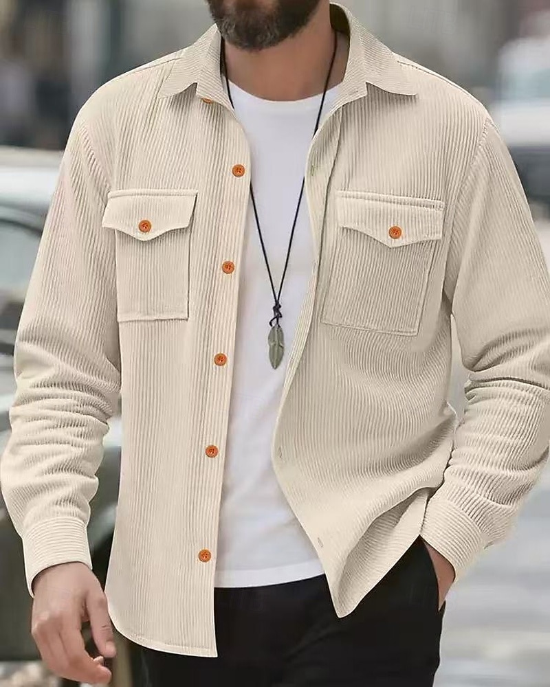 Herren Leichte Jacke Cordjacke Cargo-Jacke Freizeitjacke Urlaub Täglich Atmungsaktiv Tasche Frühling Herbst Einfach Mode Klassisch Revers Regulär Schwarz Hellgrau Armeegrün Beige Jacken 2025 - $26.99 –P4