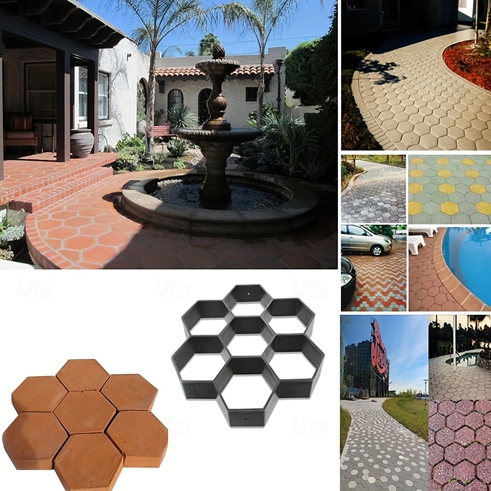 قالب رصف سداسي الشكل، 11.4 × 11.4 × 1.5 بوصة، صانع ممرات خرسانية للحديقة، حجر متدرج، قالب أسمنتي لرصف أرضيات الفناء، مادة بلاستيكية 2025 - $20.99 –P5