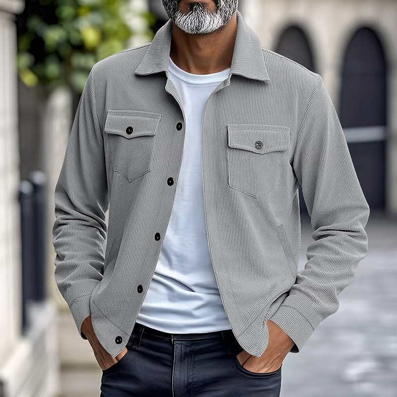 Herren Leichte Jacke Cordjacke Freizeitjacke Urlaub Täglich Atmungsaktiv Tasche Frühling Herbst Einfach Mode Klassisch Revers Regulär Schwarz Braun Hellgrau Armeegrün Aprikose Jacken 2025 - $29.99 –P15