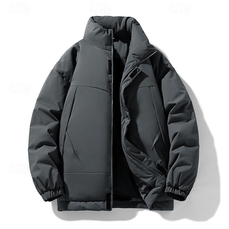 Men's Jacket Casual Jacket Outdoor Vacation Warm Zipper Pocket Fall Winter Plain Fashion Streetwear Standing Collar Regular Dark Gray Black Dark Green Khaki Dark Coffee Jacket 2026 - $60.99 –P2