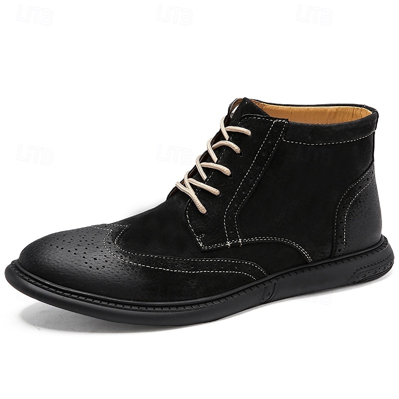 stivaletti brogue in pelle scamosciata grigia da uomo, scarpe eleganti retrò con lacci, casual, per abbigliamento business e casual elegante del 2026 a $59.99 –P2