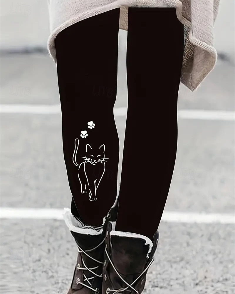 Dame Bukser Leggings Koselige leggings Gatemote Fritid Full lengde Høy Midje Katt Elastisk midje Trykt mønster Pusteevne Bekvem Elastisk Feriereise Gate Dagligdagstøy Svart Sommer Vår Høst Normal 2025 - $17.99 –P1