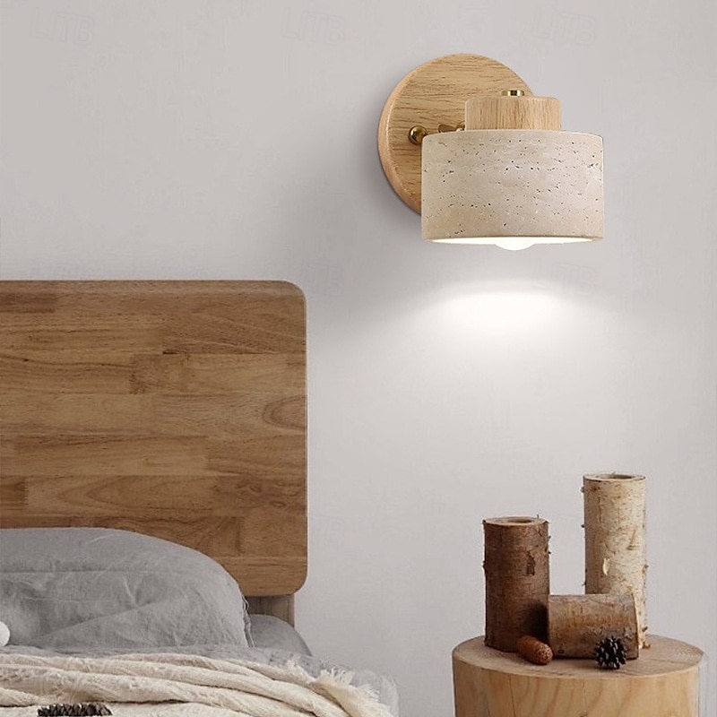 Vegglampe i naturstein, justerbar, steinmontert baderomslampe, fastkablet, rustikk lampe i gårdshusstil, moderne belysning for soverom, stue, nattbord, 85-265v 2025 - $91.99 –P6