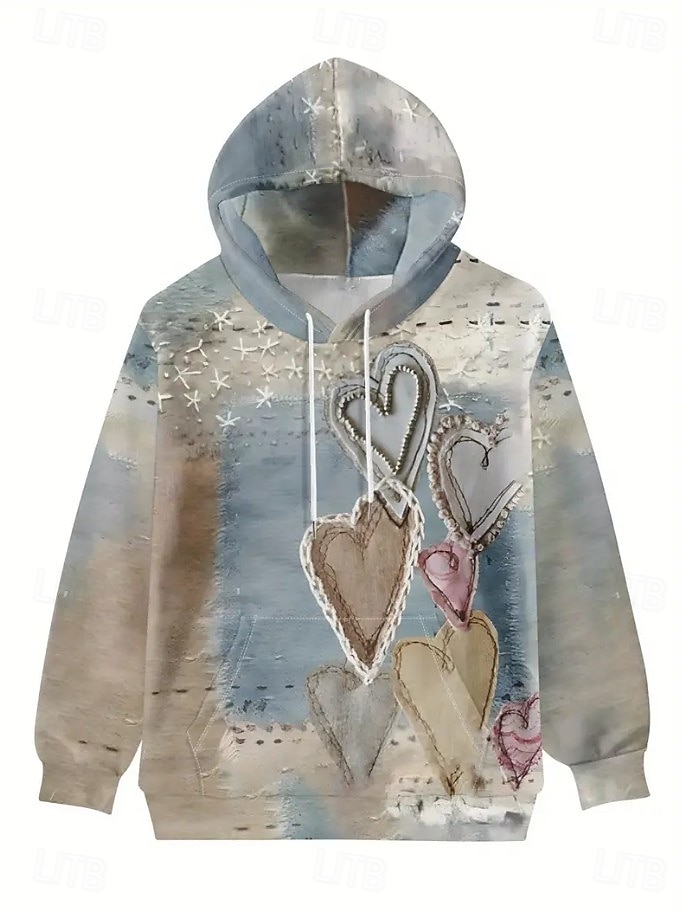 Damen Kapuzenpullover Druck Grafik Geometrisch Warm Vintage Mode Langarm Mit Kapuze Normale Oberteile Straße Alltagskleidung Ferien Orange Leicht Blau Herbst Winter 2026 - $28.99 –P8