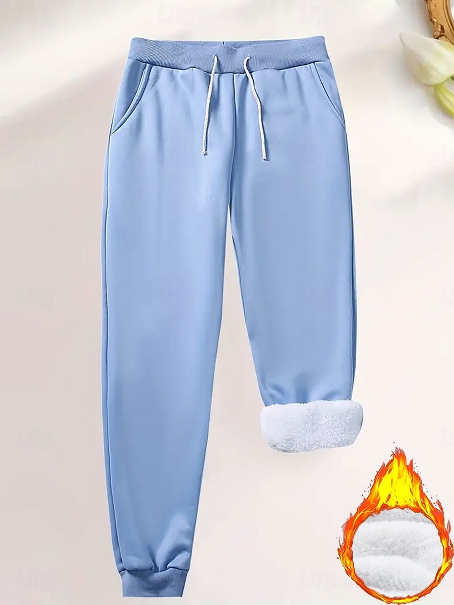 Women's Sweatpants Fleece Pants Trousers Jogging Pants Vacation Vintage Fashion Full Length High Waist Plain Drawstring Pocket Sporty Comfort Warm Soft Micro-elastic Daily Outdoor Sports Blue Dark 2026 - $24.99 –P6