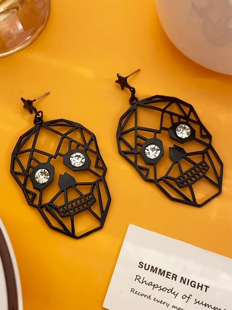 Sada dámských visících náušnic na Halloween – pavučina a pavouk, lebka, netopýr a duch, lehká černá slitina s kamínky, gotický styl pro kostýmní večírky, cosplay a večerní zábavu 2025 - $7.99 –P3