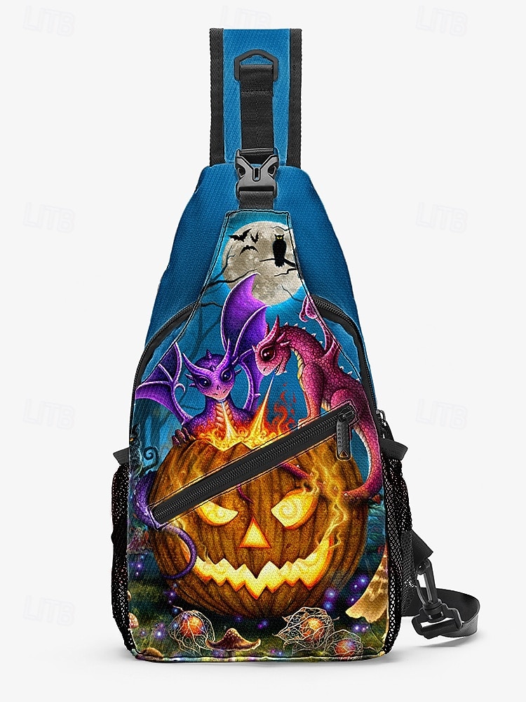 Męska torba typu crossbody z motywem czaszki na Halloween od Sarah Richter – inspirowana stylem vintage czaszka z pomarańczowymi akcentami, wyjątkowa sztuka na imprezy halloweenowe, festiwale i codzienne stylizacje 2025 - $24.99 –P12