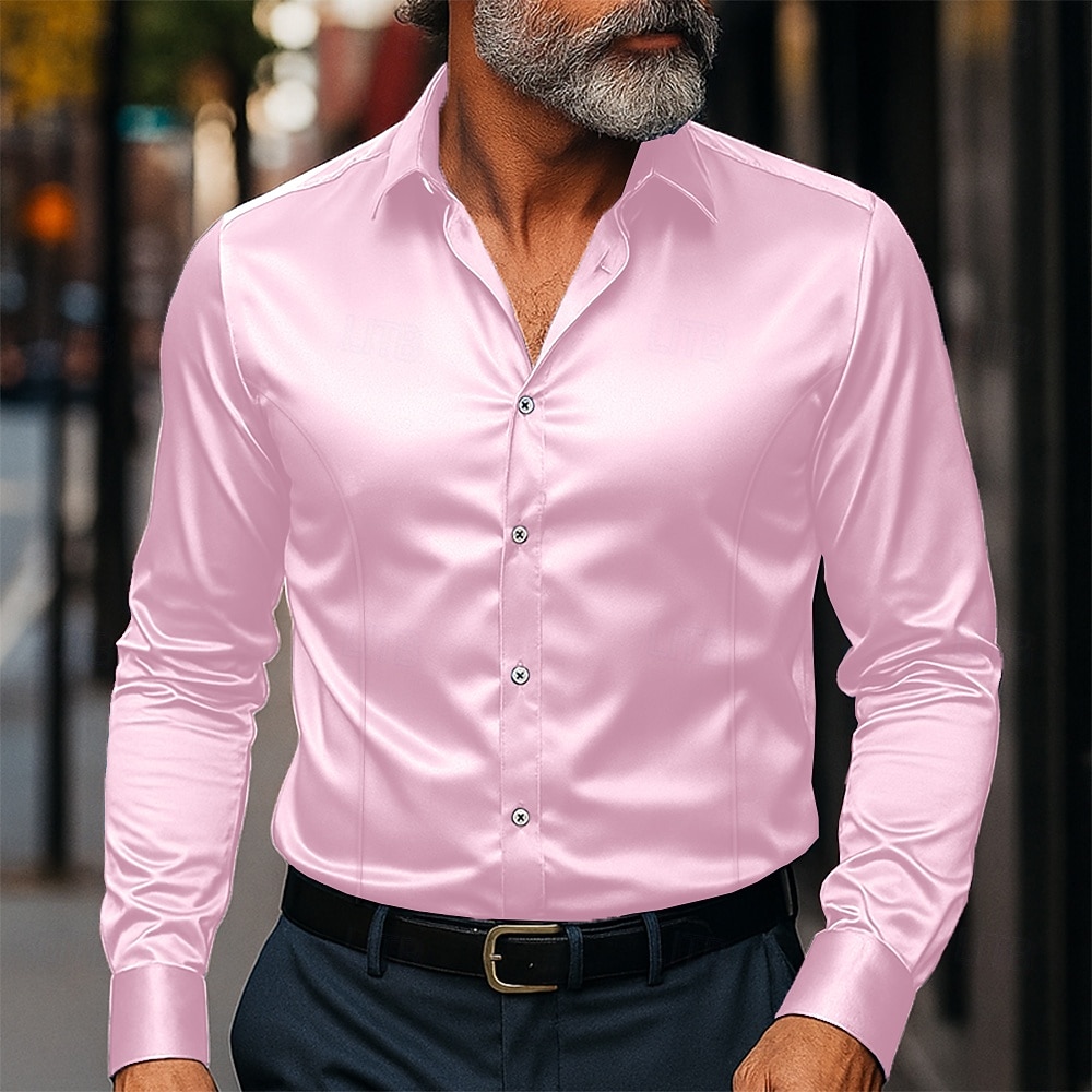 Per uomo Camicia Come la seta Camicia in raso Camicia elegante Camicia casual Camicia con Bottoni Semplice Formale Affari Nero Bianco Giallo Rosa Manica Lunga Bavero Primavera & Autunno Tutte le del 2025 a $21.99 –P14