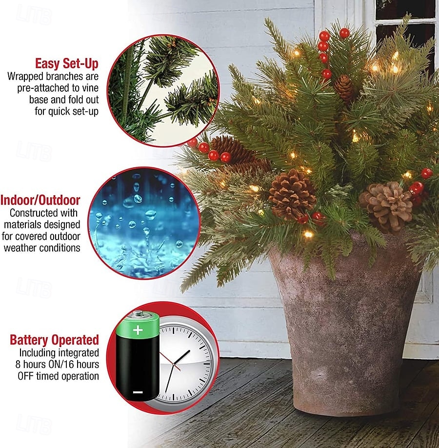 Urna de árbol de Navidad artificial preiluminada, decoración navideña para exteriores con plantas artificiales adornadas con adornos variados y luces LED blancas preinstaladas, decoración navideña con 2025 - $29.99 –P2