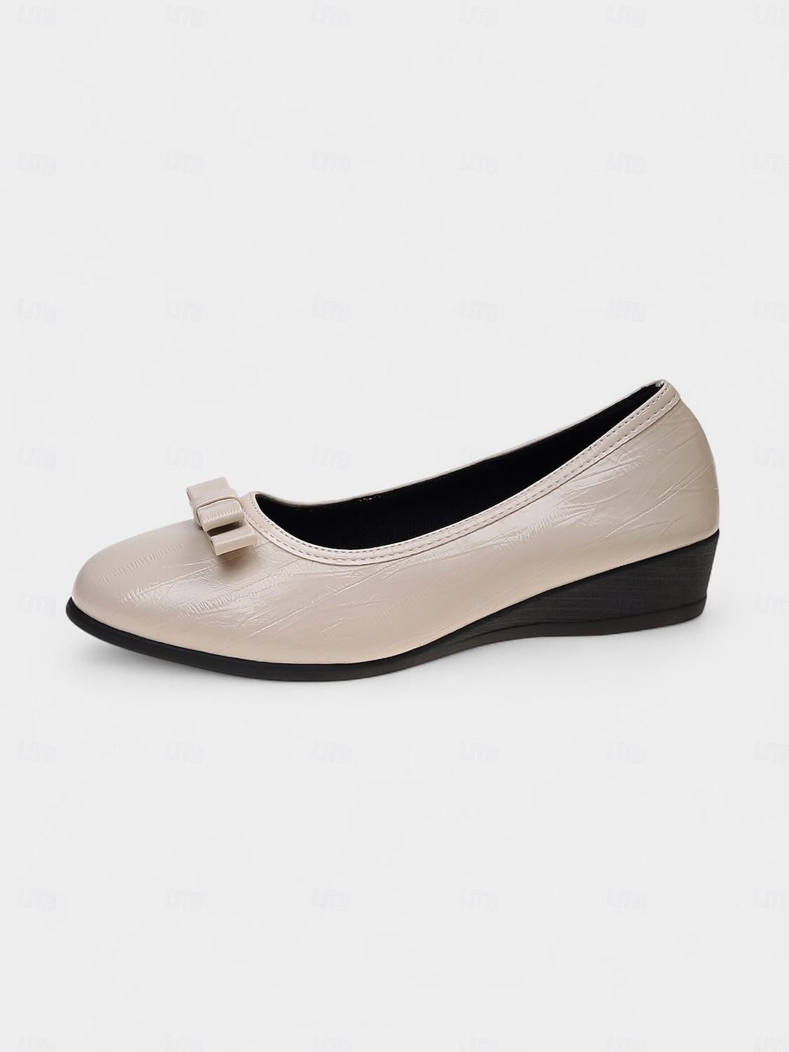 Röda dambalettskor i lackat konstläder med rosettdetalj, rund tå och slip-on-modell, bekväma vardagsskor för höstens vardagskläder och kontorskläder 2025 - $19.99 –P2
