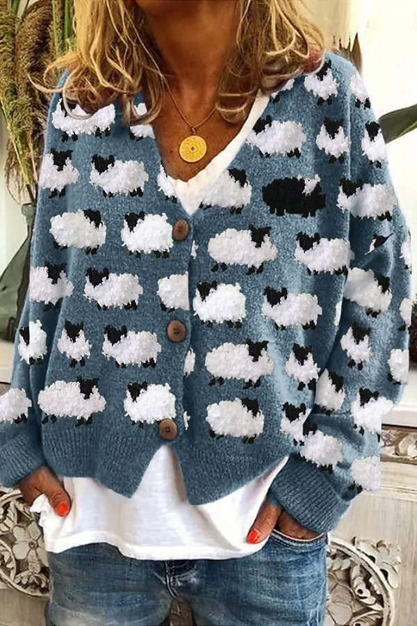 Damen Strickjacke Pullover Mit Wabenstruktur Knopfleiste V-Ausschnitt Langarm Leicht Elegant Streetwear Grafisch Geometrisch Knopfprint Tops Strick Outdoor Alltag Wochenende Marineblau Blau Frühling 2025 - $28.99 –P3