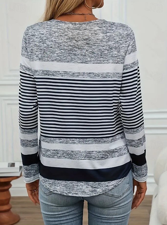 Per donna Maglietta Grafico Geometrico Vintage Elegante Classico Manica Lunga Girocollo Scollo a V Top Regolari Quotidiano Bottoni Stampato Asimmetrico Grigio Primavera Autunno del 2025 a $24.99 –P2