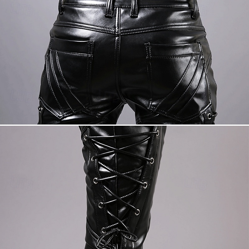 Per uomo Pantaloni in ecopelle A cordoncino Tinta unita All'aperto Sport Lunghezza intera Feste Informale Di tendenza Informale Nero Rosso Anelastico del 2026 a $48.99 –P5