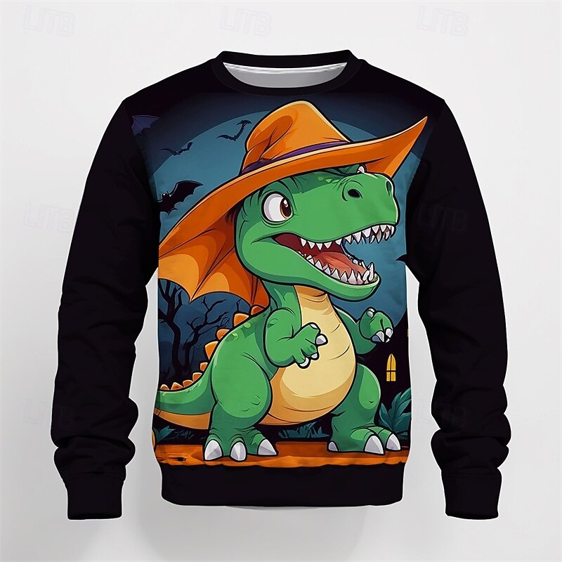 Halloween Pojkar 3D Tecknat Pumpa Dinosaurie T-shirt Långärmad Vår Höst Mode Grundläggande Barn 4-12 år Rund hals Utomhus Ledigt Dagligen Normal 2025 - $13.99 –P1