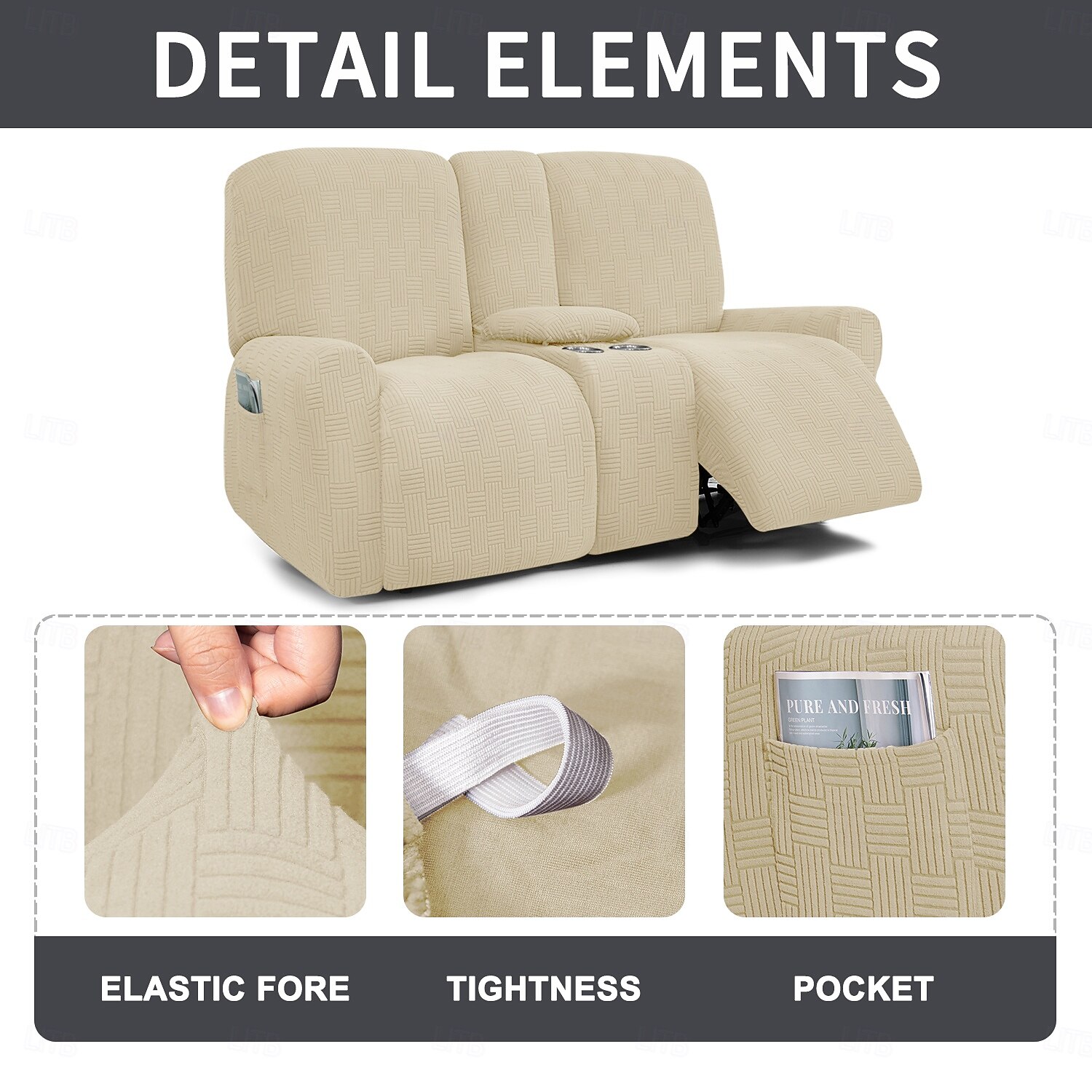 pokrowiec na fotel rozkładany z uchwytami na kubki - wzór siatki 5x5, nowoczesny fotel wypoczynkowy z niskim oparciem do salonu lub kina domowego 2026 - $78.99 –P6