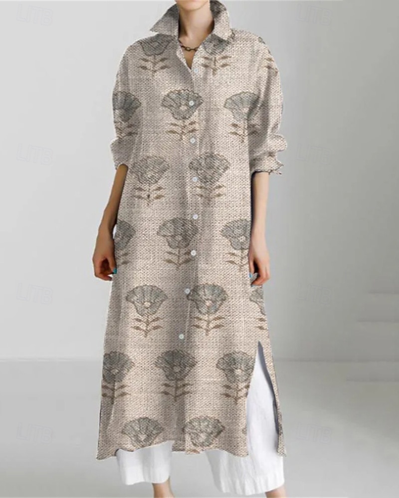 Femmes Robe Longue Maxi Robe Robe Chemise Robe Décontractée Robe Imprimée Mode Moderne Quotidien Week-end Coupe régulière Géométrique Fleur manche longue Col de chemise Jaune Rouge Bleu Kaki de 2025 ? $25.99 –P2