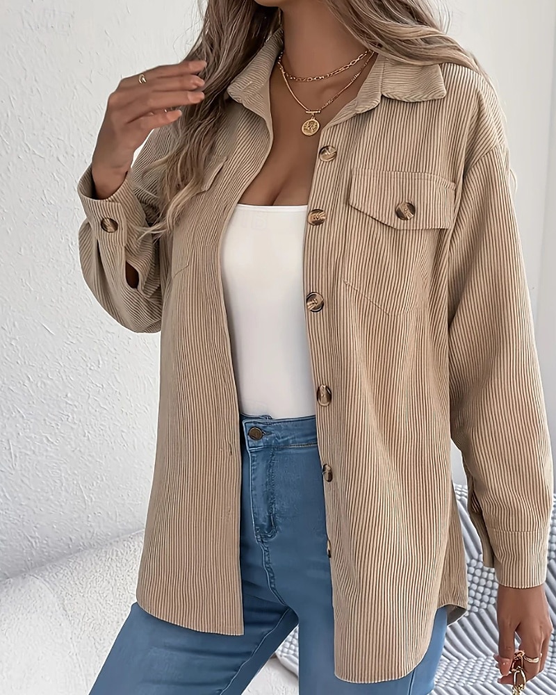 Per donna Camicia Blusa con texture Blusa Semplice Moderno Casual Manica Lunga Colletto a Camicia Top Regolari Quotidiano Uscire Tasca Bottoni Nero Vino Cachi Autunno del 2025 a $26.99 –P5