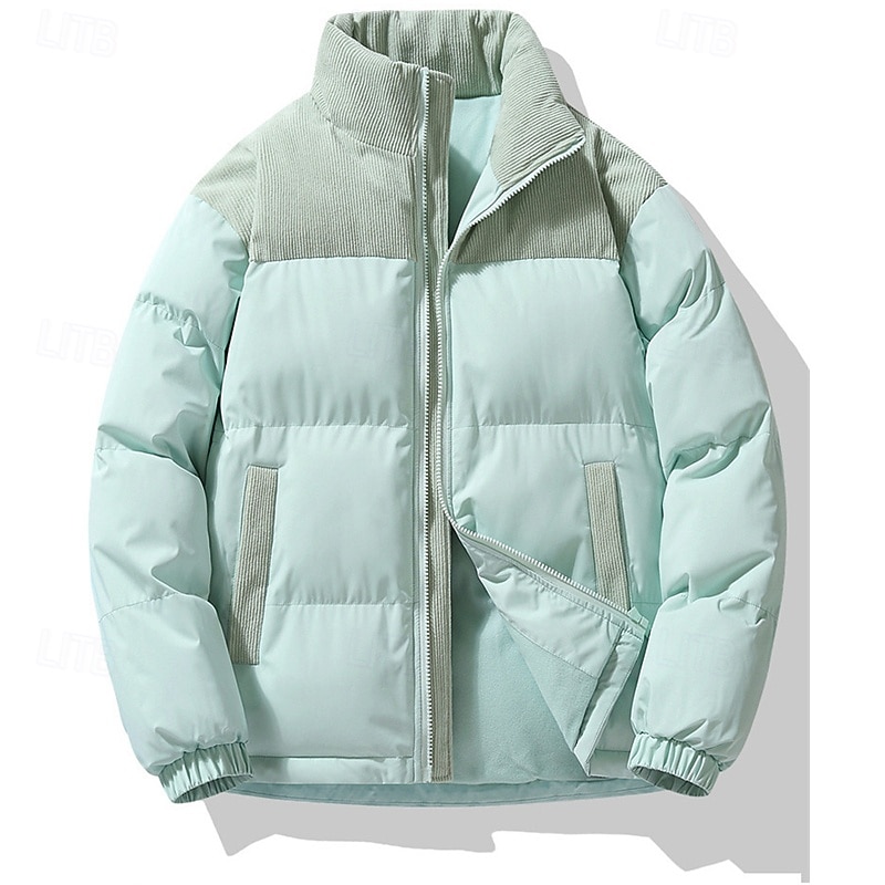 Pánské Zimní kabát Puffer bunda Polstrovaná bunda Kapsy Polyester Dovolená Denní nošení Rande Standardní Módní Na běžné nošení Pohodlné Zahřívací Podzim zima Plná / Jednobarevná Černá Růžov 2025 - $36.99 –P10