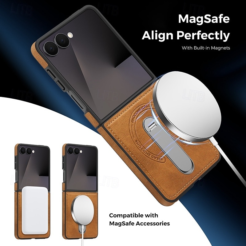 Phone Case For Samsung Galaxy Z Flip 7 Z Flip 7 FE Z Flip 6 Z Flip 5 Z Flip 4 Back Cover Support Wireless Charging Kickstand Shockproof Retro TPU PU Leather 2025 - $16.99 –P2