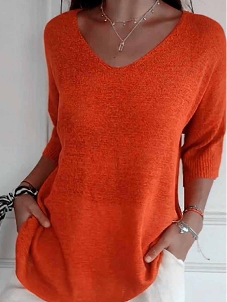 Femmes Pull Quotidien Élégant Occasionnel Couleur Unie Côtelé Col en V Tricoté Manche 3/4 Hauts Réguliers Tricoter Extérieur Quotidien Jaune Vert Véronèse Été Printemps de 2025 ? $25.99 –P5