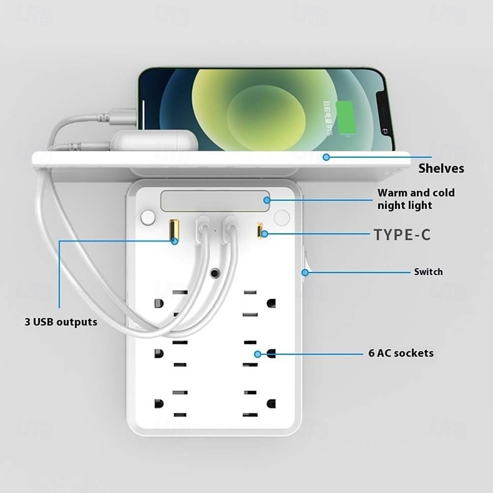 extensor de tomada de parede com prateleira noturna, extensor de tomada 9 em 1 com prateleira, extensores de tomadas com vários plugues, extensores de tomadas elétricas de parede, expansor de plugue de 2025 por $31.99 –P4