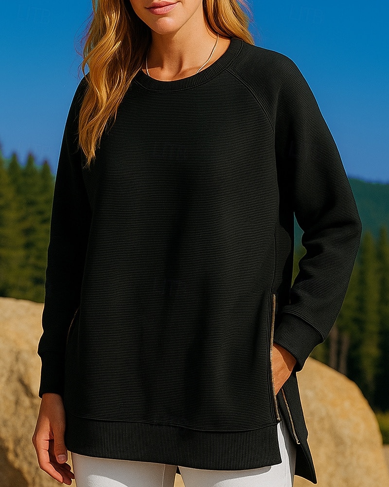 Dam Tröja med pullover Casual Toppar Dragkedja Långärmad Överdelar Fritids- Höst Solid färg Andningsfunktion Träna Utomhus Träning Sportkläder Sportkläder Svart Vit Vinröd 2025 - $21.99 –P1