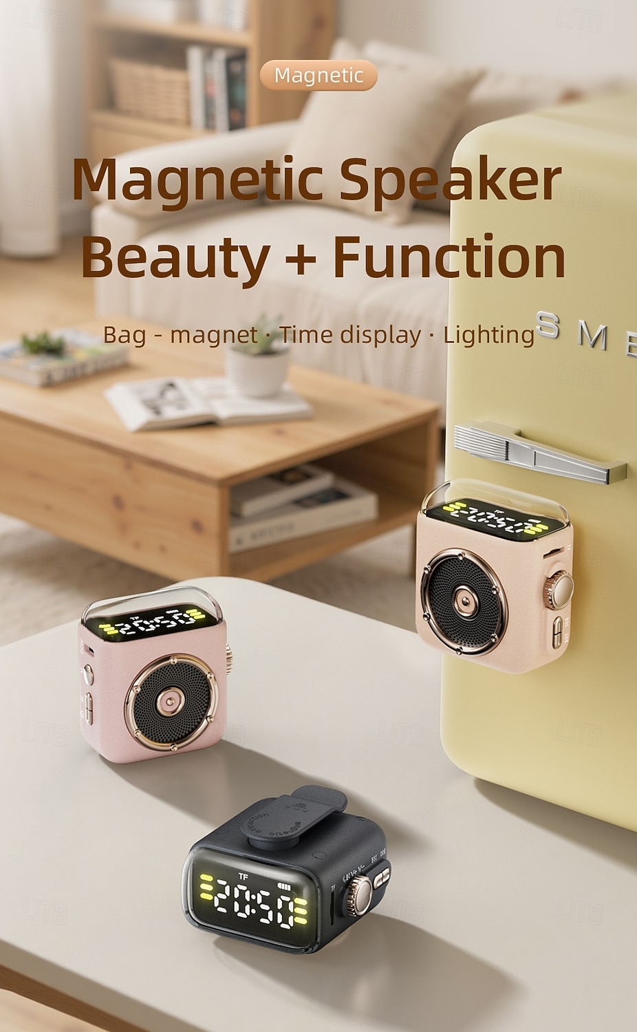 Магнитная мини-колонка Bluetooth P6, небольшая портативная беспроводная Bluetooth-колонка с громким звуком, часами, ночником и поддержкой TF-карт для домашнего офиса, путешествий на природе, кемпинга, 2025 - $24.99 –P1