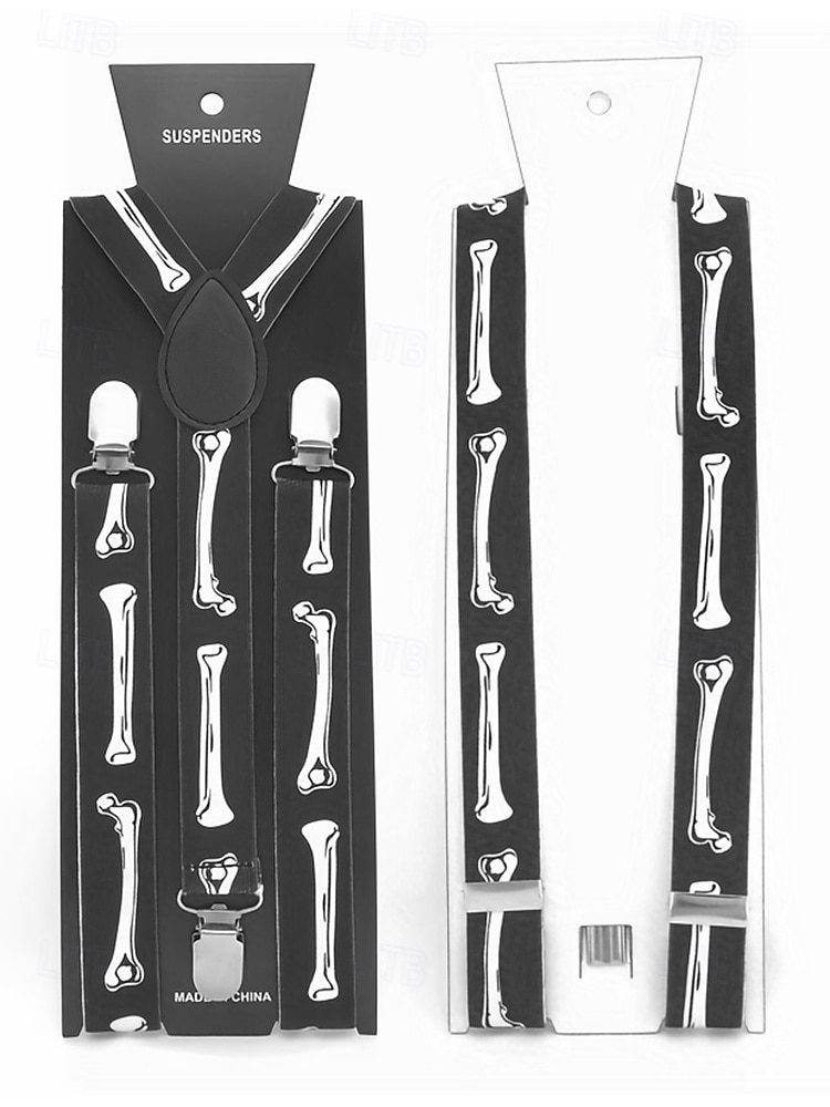 Herre Halloween-skjelettbensholdere – svarte justerbare elastiske Y-ryggseler med kraftige metallklips, gotisk stil for voksne, kostymefester, cosplay og temaarrangementer 2025 - $14.99 –P7