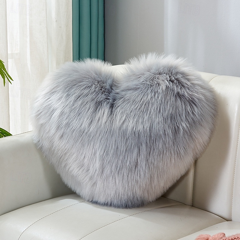 Valentine's Day Wine Red and Gray Heart-Shaped Pillow, Faux Fox Fur Decorative Cushion, Soft Fluffy Throw Pillow for Sofa, Chair, Bed, Living Room, Plush Home Decor Accent 2026 - $20.99 –P17