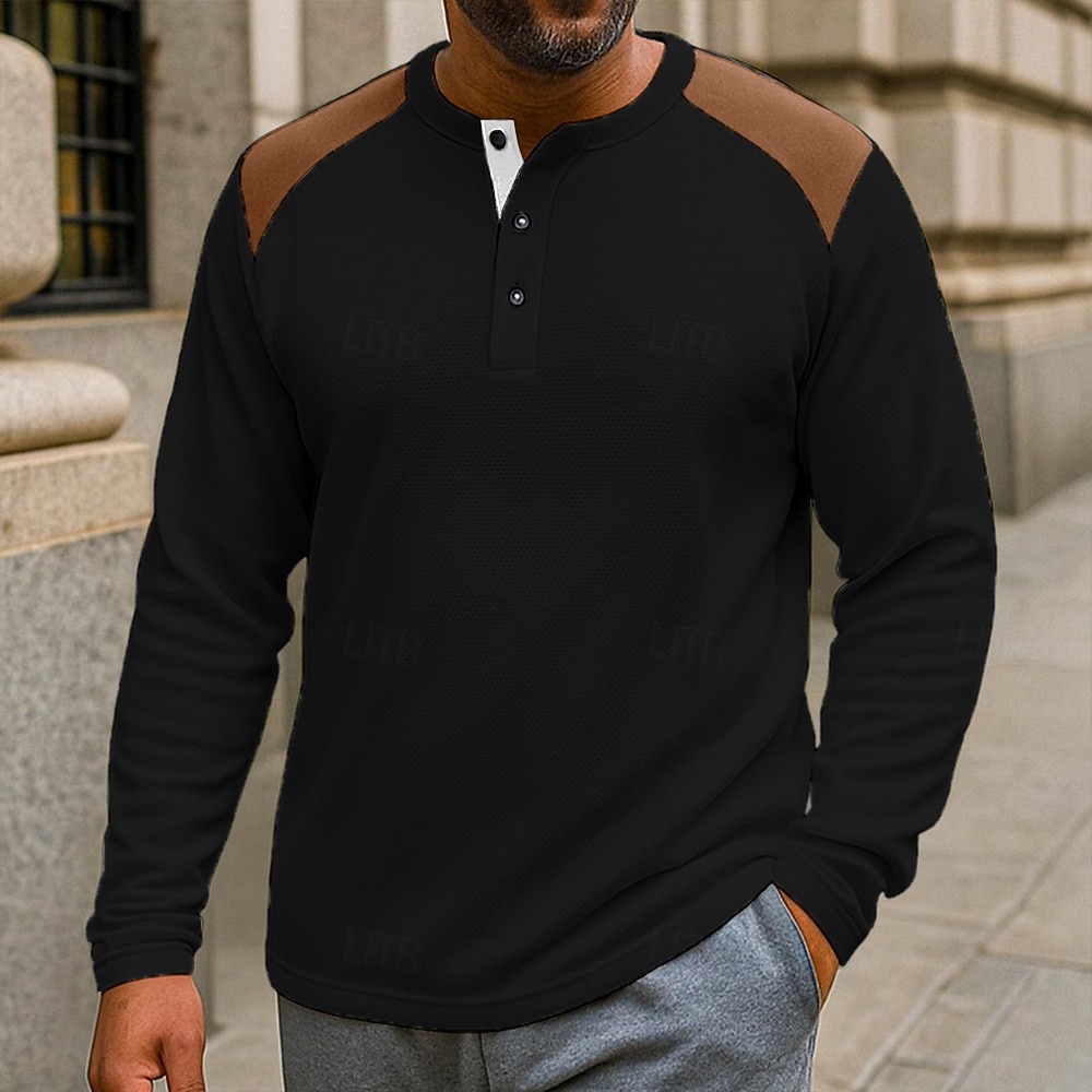Férfi Gofri Henley ing Tee Top Hosszú ujj Henley Ősz Tavasz & Ősz Színes Divat Dizájn Alap Színes Vakáció Utca Hétköznapi Fekete Fehér Piros Férfi felső póló 2025 - $21.99 –P6