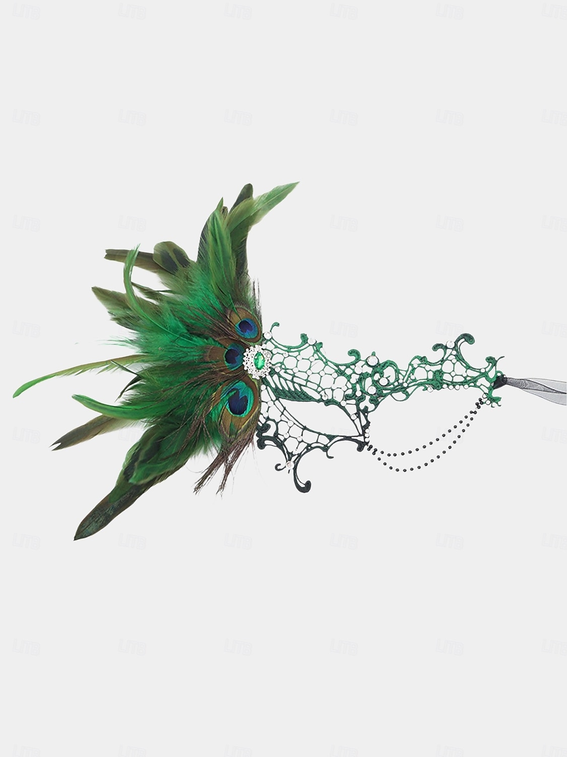 Γυναικεία μάσκα μεταμφίεσης από πράσινη δαντέλα με φτερά, λεπτομέρειες παγωνιού και στρας, vintage γοτθικό αξεσουάρ για πάρτι αποκριών 2026 - $11.99 –P9